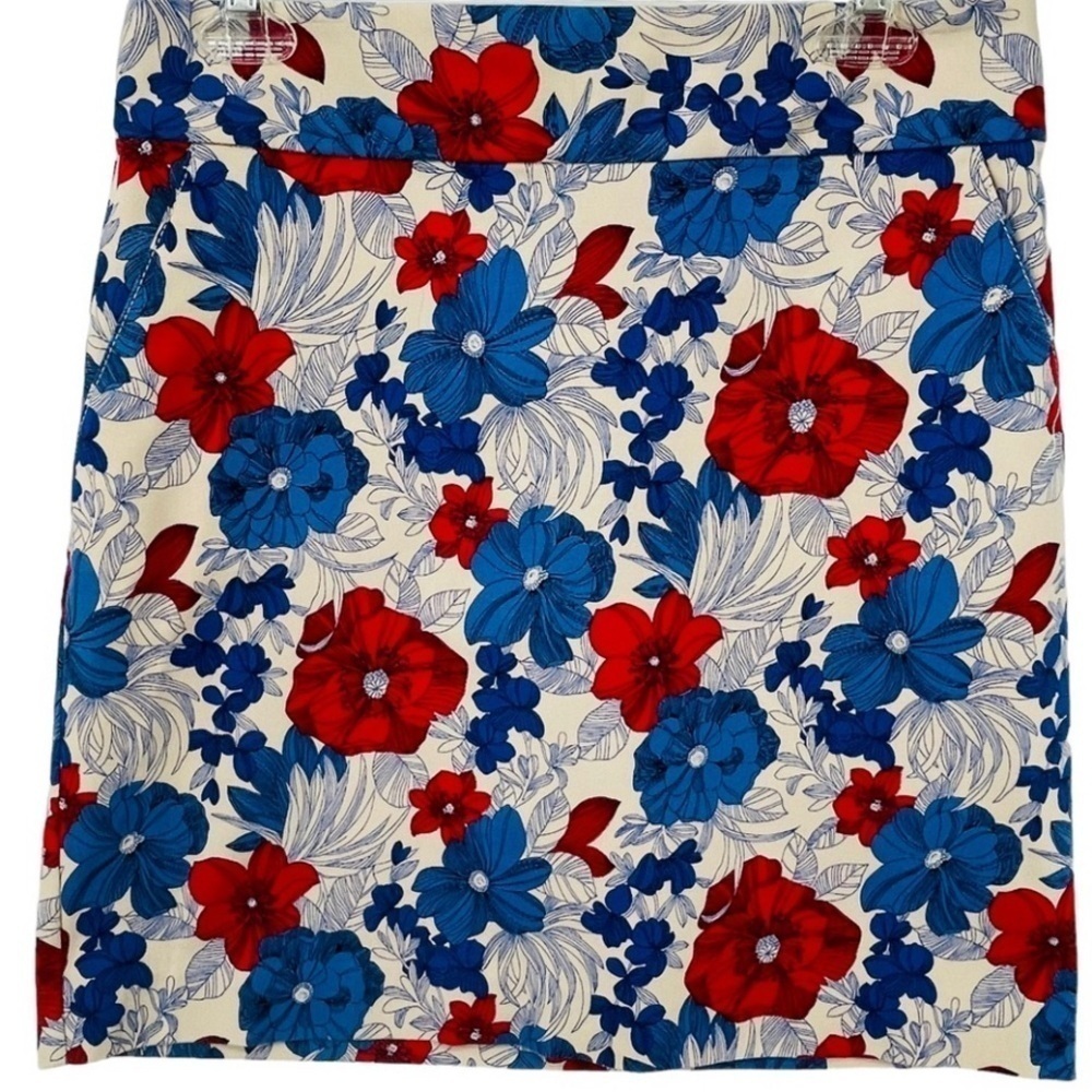 Talbots Red & Royal Blue Floral Mini Careerwear Polished Pencil Skirt - Sz 6
